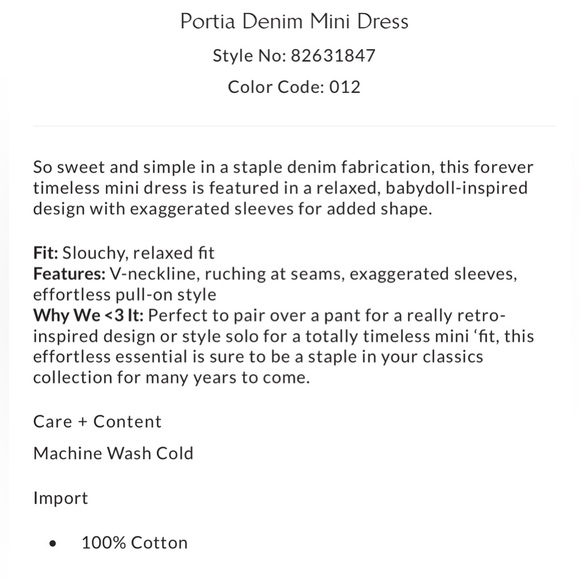 Free People Portia Denim Mini Dress in Ecru size Small NWT - Picture 8 of 10